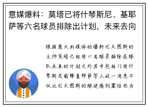 意媒爆料：莫塔已将什琴斯尼、基耶萨等六名球员排除出计划，未来去向成疑